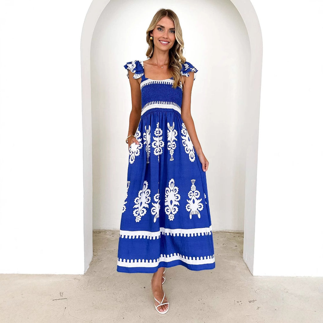 Damen Maxikleid mit floralen Stickereien und Rüschendetails EB