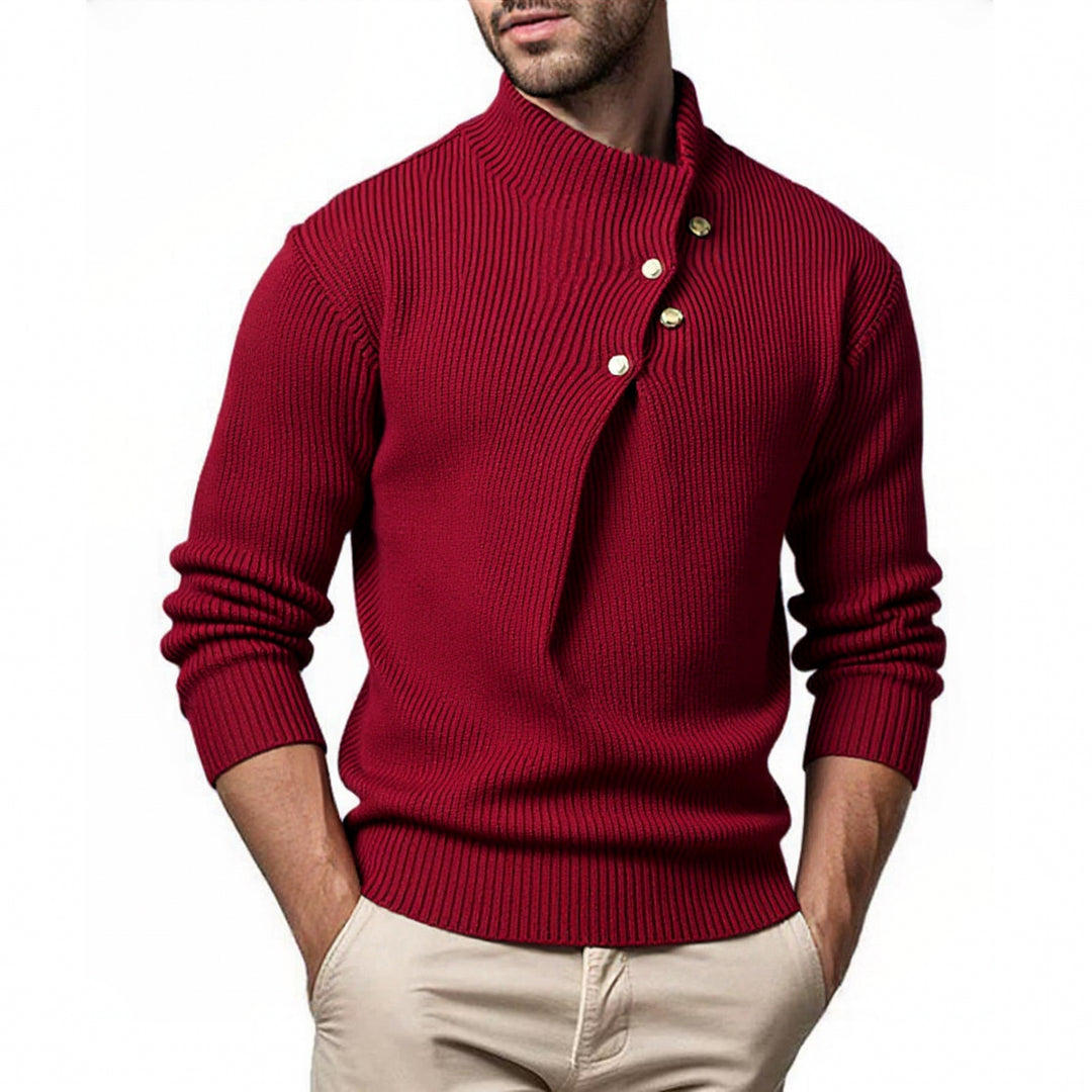 Herren modischer Strickpullover mit Stehkragen und asymmetrischer Knopfleiste EB