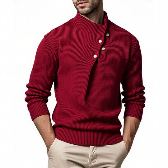 Herren modischer Strickpullover mit Stehkragen und asymmetrischer Knopfleiste EB