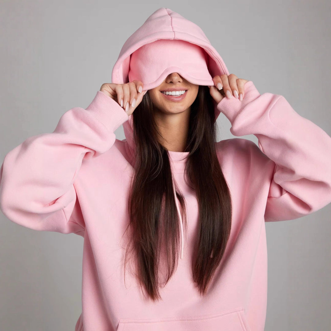 Damen Oversized Kapuzenpullover mit integrierter gepolsterter Schlafmaske EB