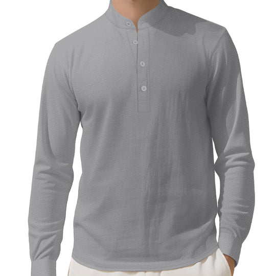Herren Elegantes Langarmhemd mit Stehkragen und Knopfleiste EB