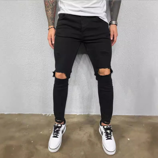 Herren Slim Fit Jeans mit modischen Rissen EB