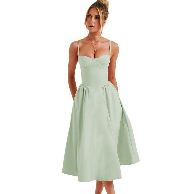 Damen Midikleid mit tailliertem Oberteil und fließendem Rock EB