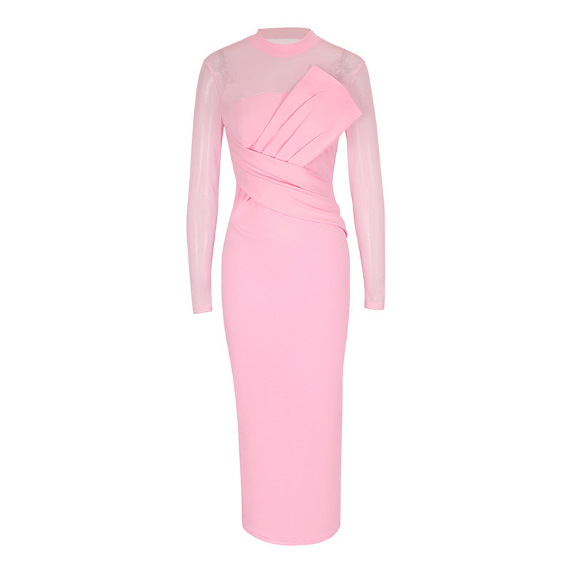 Damen Elegantes Langarm-Midi-Kleid mit raffinierter Drapierung und figurbetonter Silhouette EB