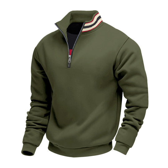 Herren nan Stehkragen-Halbzip-Sweatshirt aus Baumwollfleece mit Kontraststreifen am Kragen und gerippten Bündchen EB
