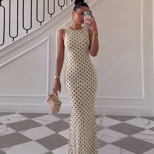 Damen Elegantes Maxikleid mit Punktdesign und figurbetontem Schnitt EB