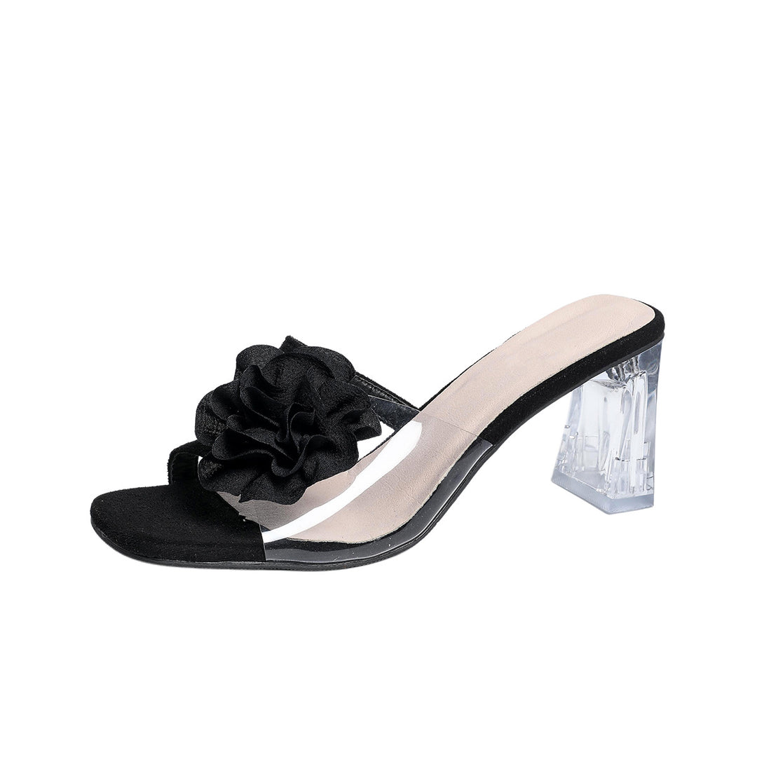 Damen Absatzsandalen mit floralen Applikationen und transparentem Blockabsatz EB