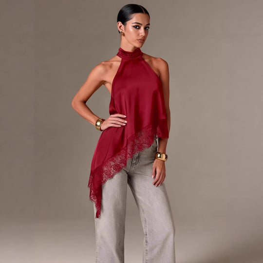 Damen luftiges Chiffon-Top mit eleganter Spitzenverzierung EB