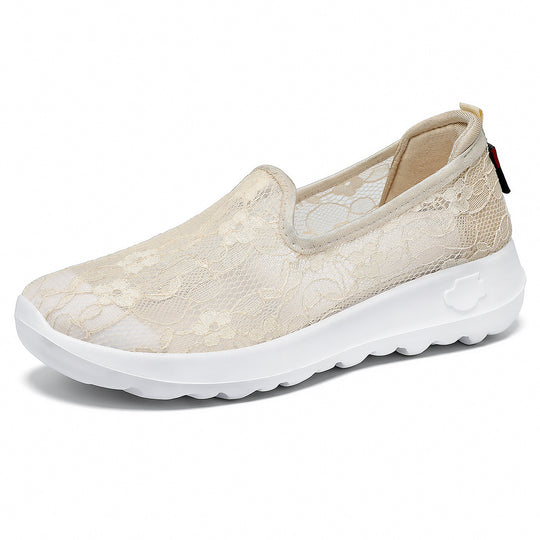 Damen Elegante und bequeme Slip-On Sneakers mit Spitzenoberfläche EB