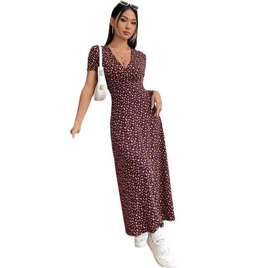 Damen Maxikleid mit elegantem Wickelausschnitt und floralem Muster EB