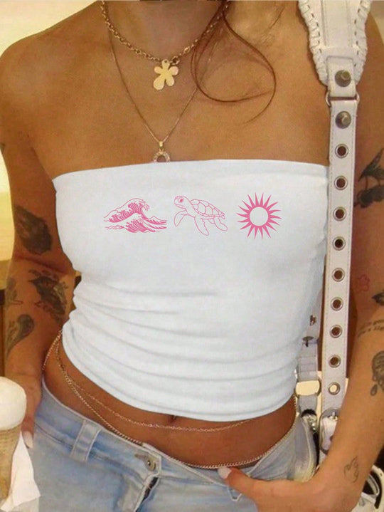 Damen Bandeau-Top mit auffälligem Statement-Aufdruck EB