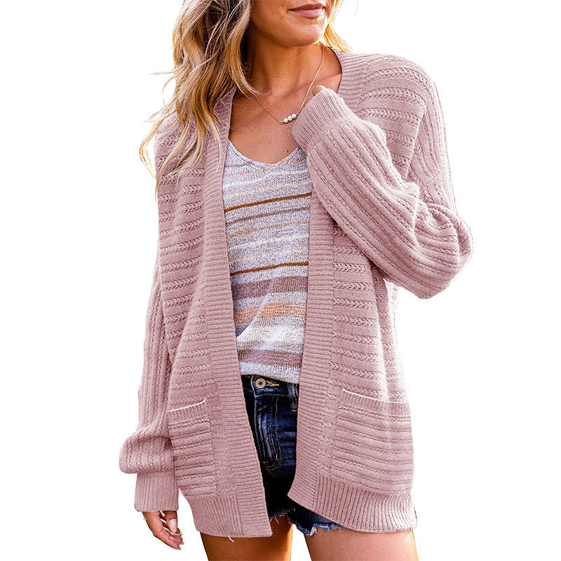 Damen Strickjacke mit tiefem V-Ausschnitt und strukturiertem Design EB
