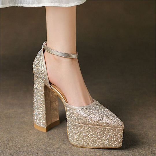 Damen Plateau-Pumps mit glitzerndem Strass-Design EB