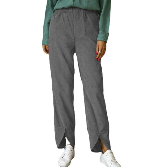 Damen Modische und bequeme Bundhose mit seitlichen Schlitzdetails EB