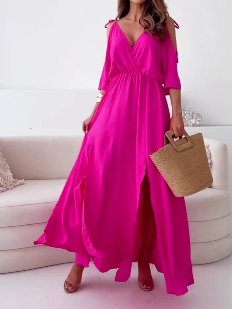 Damen Maxikleid mit V-Ausschnitt und seitlichen Schlitzen Heidi-Mode
