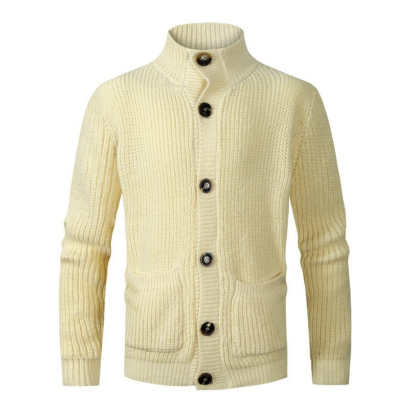 Herren modischer Strickcardigan mit hohem Kragen und Knopfdetails EB