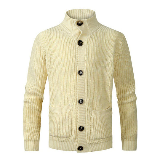 Herren modischer Strickcardigan mit hohem Kragen und Knopfdetails EB