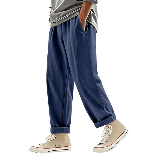 Herren nan weite Bundfalten-Chinohose mit Umschlag, konisch zulaufendem Schnitt und seitlichen Eingrifftaschen EB