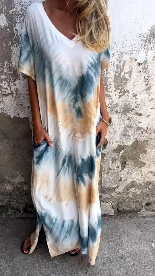 Damen Maxikleid mit lässigem V-Ausschnitt und praktischen Taschen EB
