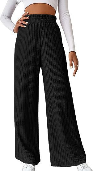 Damen weite Plisseehose mit hohem Bund und elastischem Taillenband EB