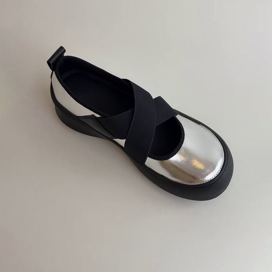 Damen bequeme und stilvolle Ballerina-Schuhe mit elastischem Riemchen EB