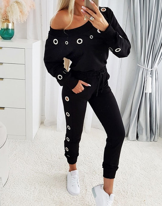 Damen Oversized Freizeitanzug mit modischen Ösen EB