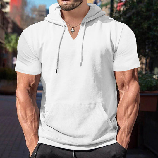 Herren lässiges Kapuzenshirt mit V-Ausschnitt und praktischer Bauchtasche EB