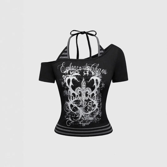Damen Off-Shoulder Top mit grafischem Design EB