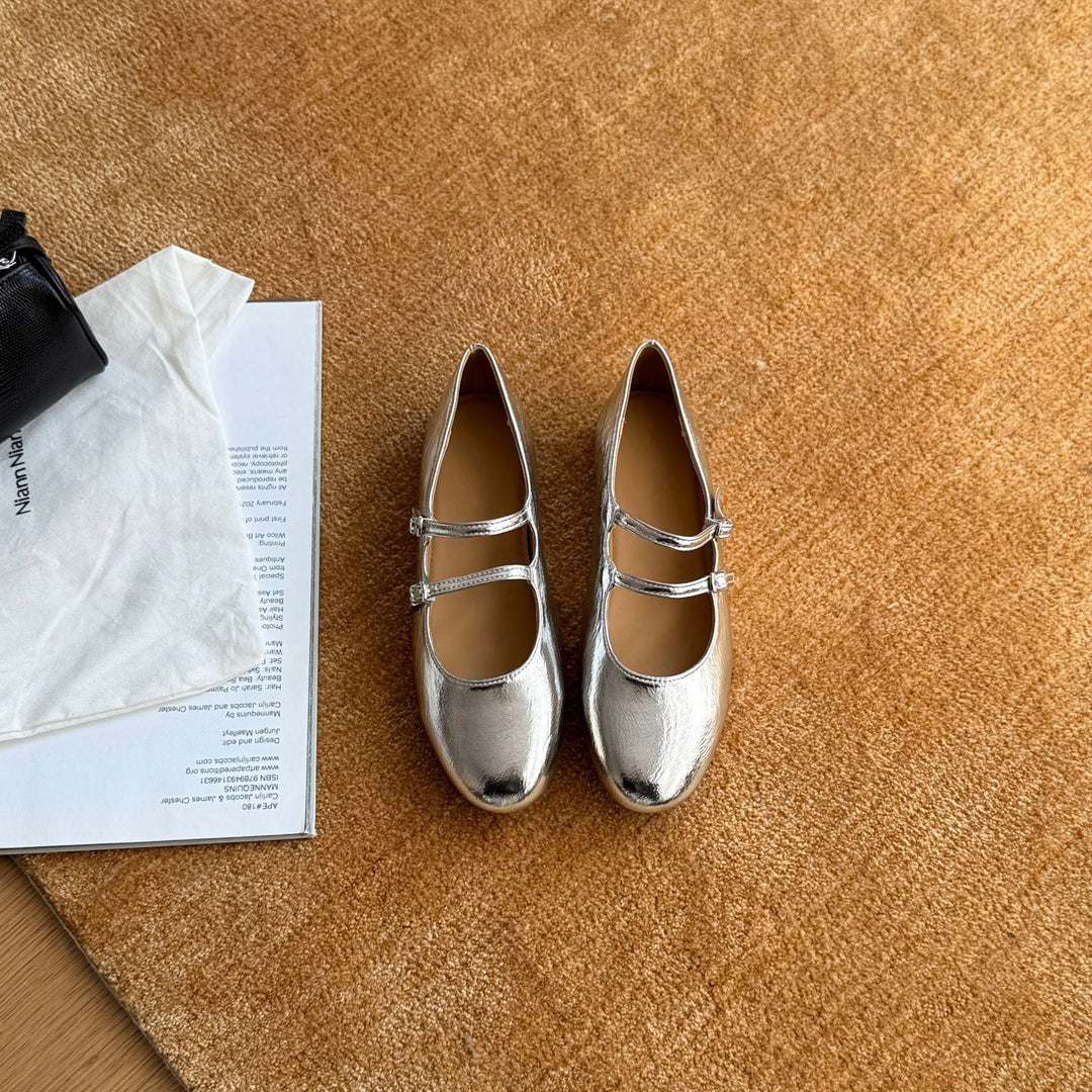 Damen Elegante Mary Jane Schuhe mit doppelten Riemchen und hochwertiger Leder-Oberfläche EB