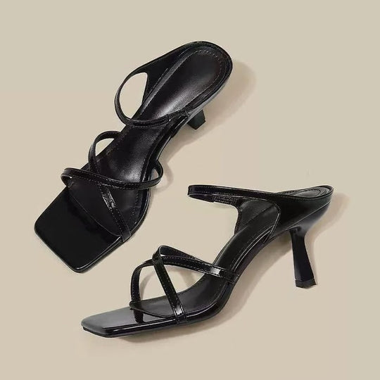 Damen elegante Slingback-Sandaletten mit geschwungenem Absatz und modischem Riemendesign EB