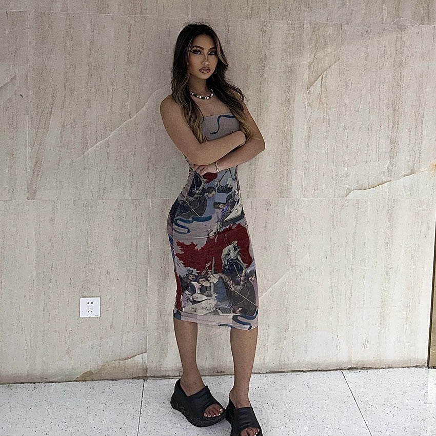 Damen figurbetontes Kleid mit kreativem Kunstdesign EB