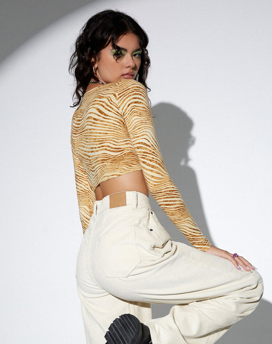 Damen Langarm-Crop-Top mit Cut-Out-Details EB