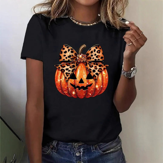 Damen T-Shirt mit stylischem Kürbis-Motiv und aufregendem Animal-Print EB