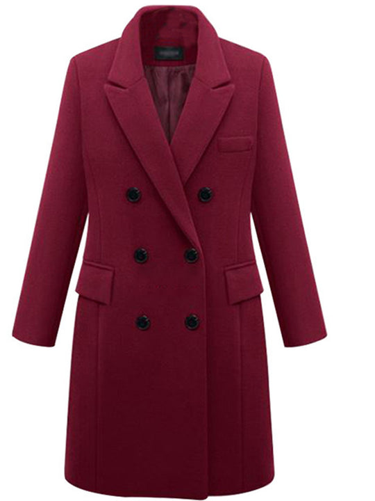 Damen eleganter doppelt-geknöpfter Wollmantel mit Taschen EB