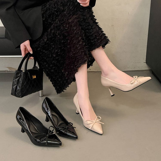 Damen elegante Pumps mit modischem Schleifendesign und bequemem Blockabsatz EB