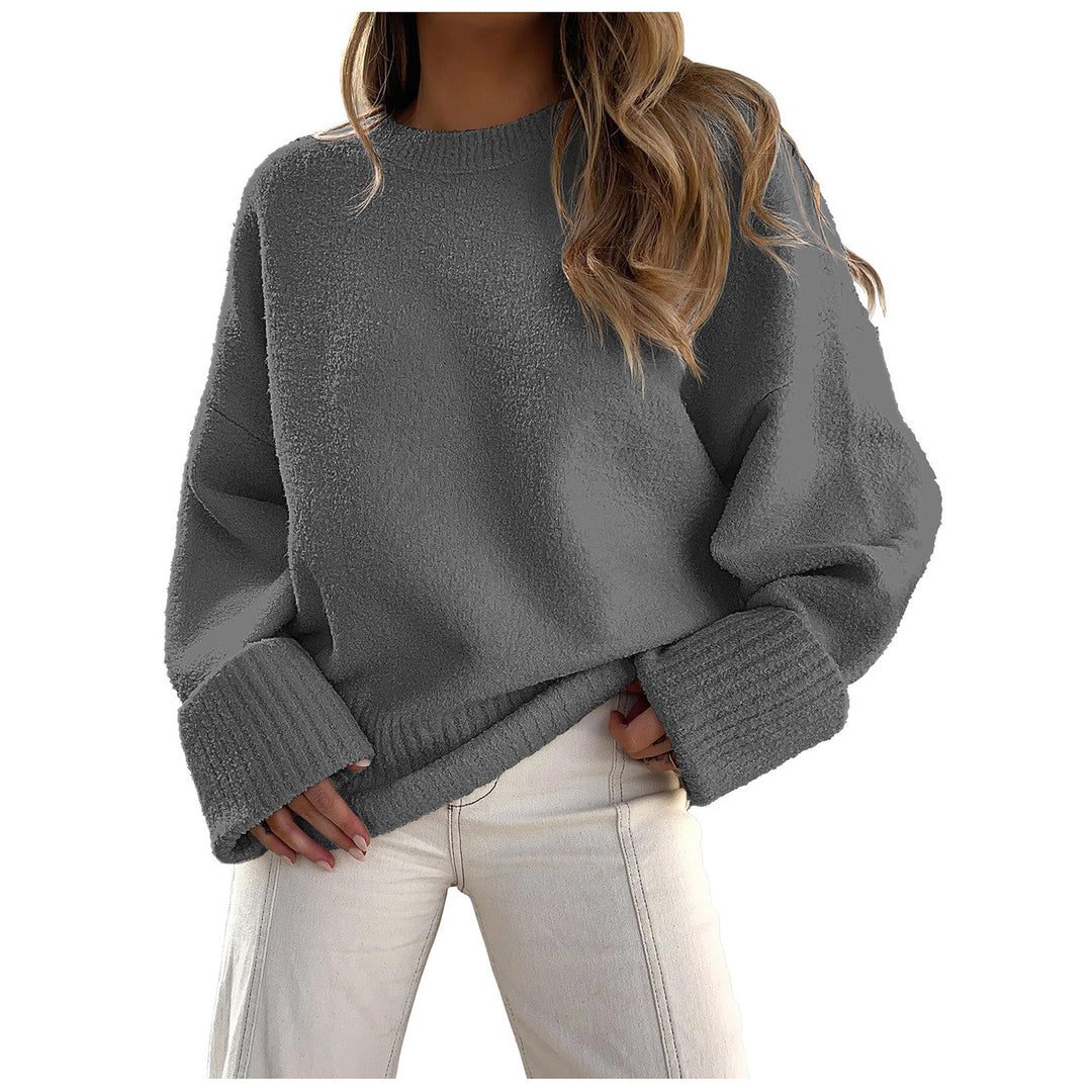 Damen Oversize Bouclé-Strickpullover mit überschnittener Schulter und breiten Bündchen EB