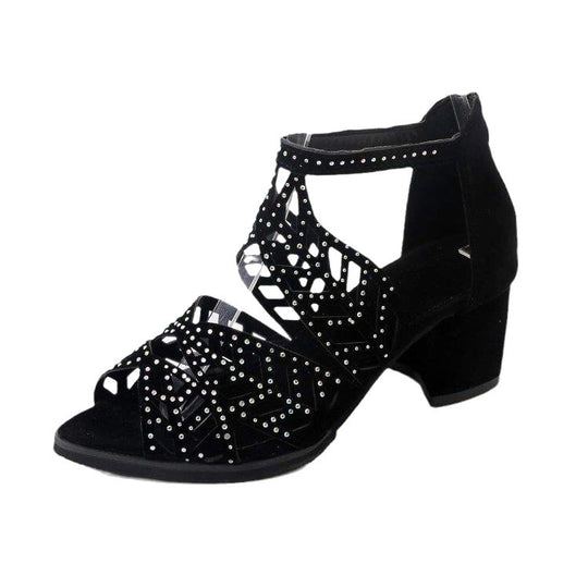 Damen Glamouröse Strass-Sandalen mit Blockabsatz EB