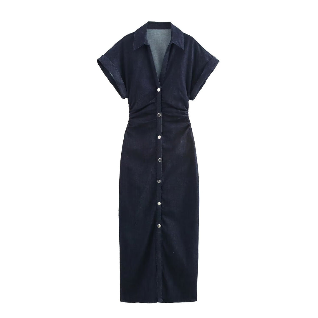 Damen Hemdblusenkleid mit kurzen Ärmeln und praktischen Taschen EB