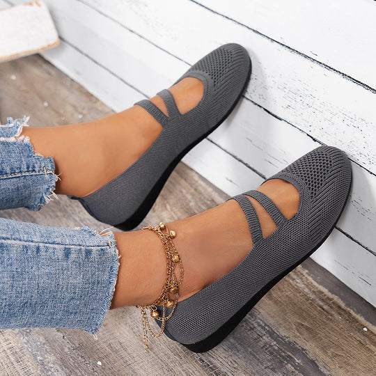 Damen Ballerinas mit elastischen Kreuzriemen und atmungsaktivem Obermaterial EB