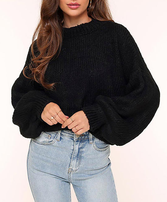 Damen lässiger Strickpullover mit voluminösen Ärmeln und modernem Design EB