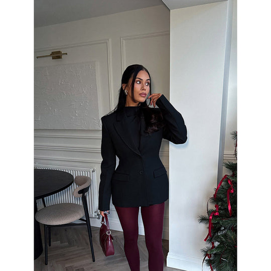 Damen elegante Blazerjacke im Oversized-Schnitt mit schickem Revers EB