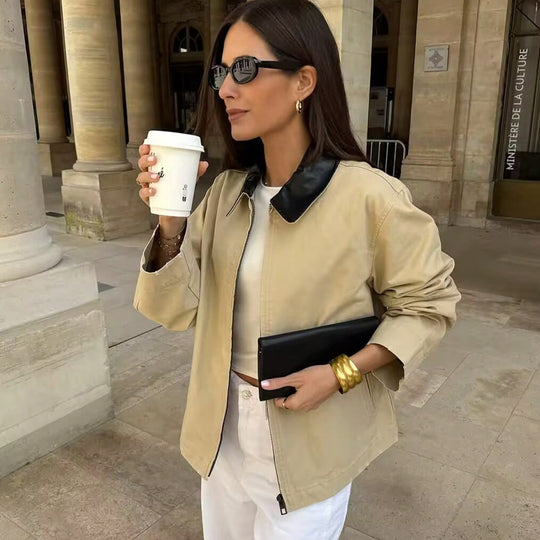 Damen lässige Übergangsjacke mit modernem Stehkragen und praktischen Taschen EB