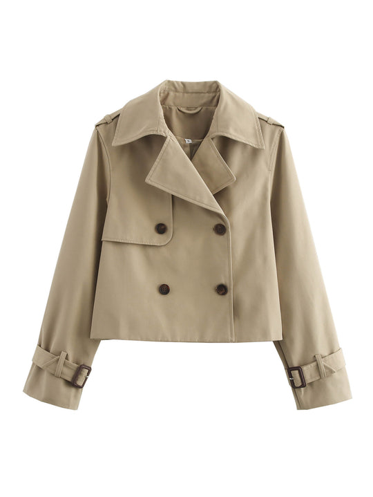 Damen cropped Trenchjacke mit doppelter Knopfleiste und verstellbaren Ärmeln EB
