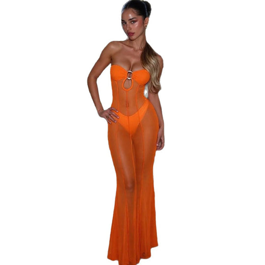Damen Selbstbewusstes Strandkleid mit verführerischem Cut-Out und raffiniertem Knotendesign EB