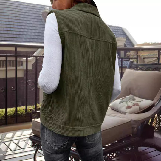 Damen Strickweste mit Taschen und klassischem Kragen EB