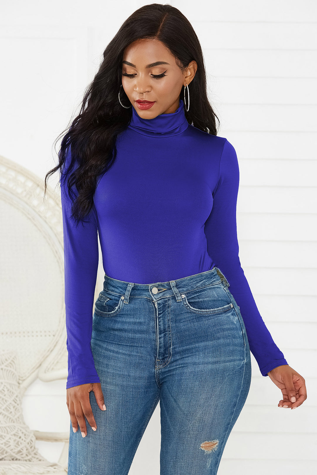 Damen Eleganter Langarmbody mit hohen Kragen EB