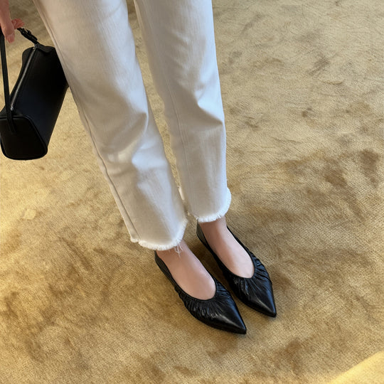 Damen Elegante spitze Ballerinas mit raffiniertem Falten-Design EB