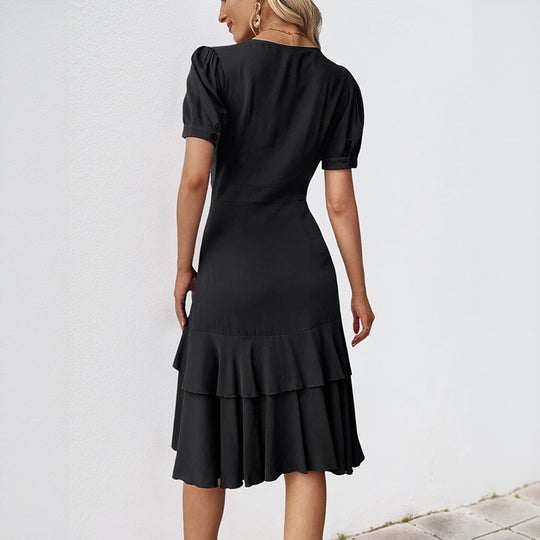 Damen Wickelkleid mit asymmetrischem Saum und voluminösen Rüschen EB