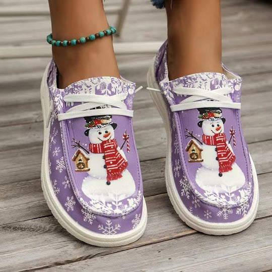 Damen Sneakers im winterlichen Design mit Schneemann-Motiv und rutschfester Sohle EB