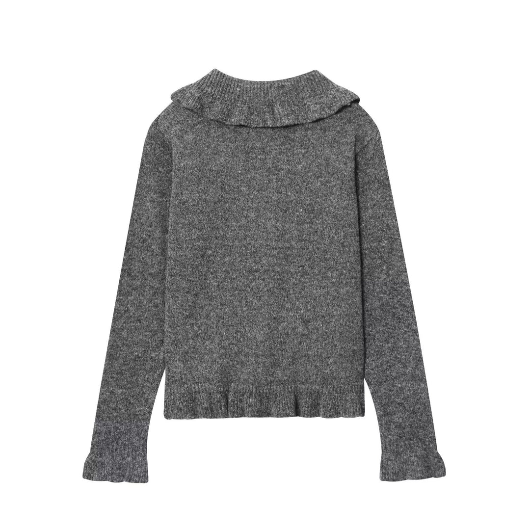 Damen Strickjacke mit Peter Pan Kragen und Knopfdetail EB